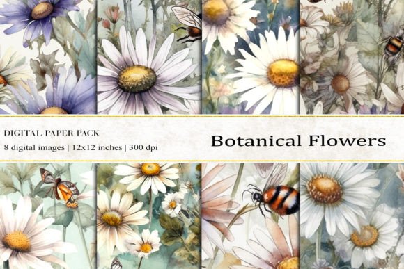 Botanical Flowers Digital Papers for Creative Projects