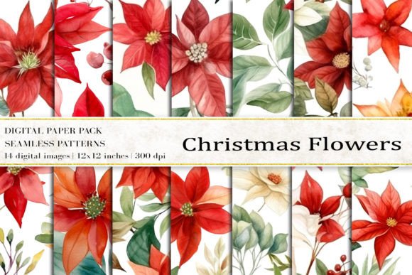 Christmas Flowers Digital Papers for Creative Projects
