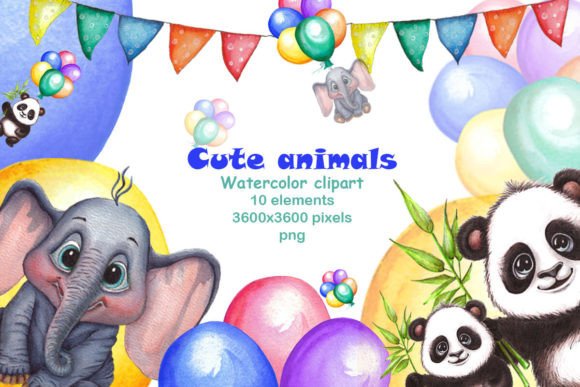 Cute Animals Watercolor Clipart, PNG