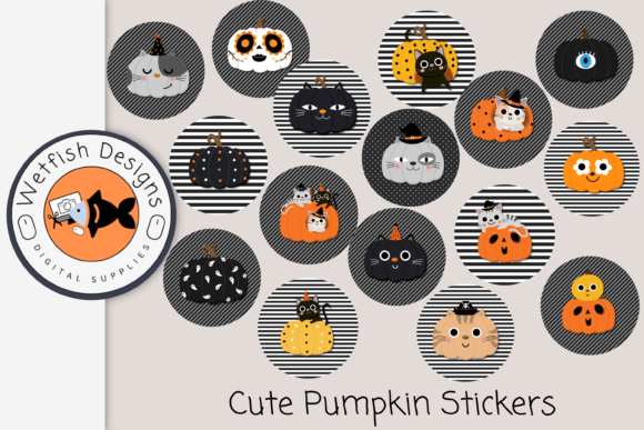 Cute Digital Pumpkin Halloween Stickers