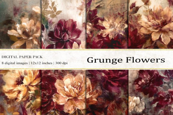 Grunge Flowers Digital Papers: Edgy Texture for Creative Projects