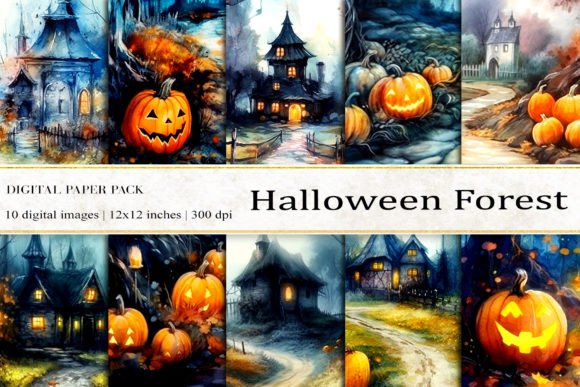 Halloween Forest Digital Papers for Creative Projects