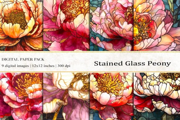 Peony Stained Glass Digital Papers