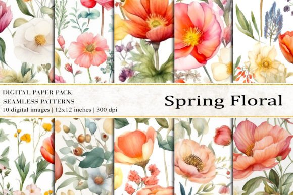 Spring Floral Digital Papers for Creative Projects