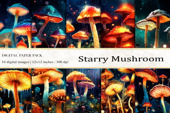 Starry Mushroom Digital Papers for Creative Projects