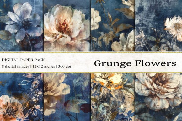 Transforming Digital Art into Tangible Creativity with Indigo Grunge Flowers Digital Papers
