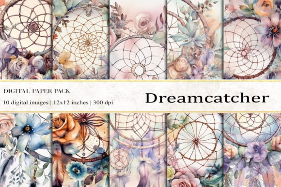 Watercolor Dreamcatcher Digital Papers for Creatives