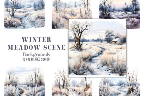 Winter Meadow Watercolor Backgrounds: A Creative Digital Collection